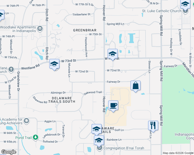 map of restaurants, bars, coffee shops, grocery stores, and more near 907 Fairway Drive in Indianapolis