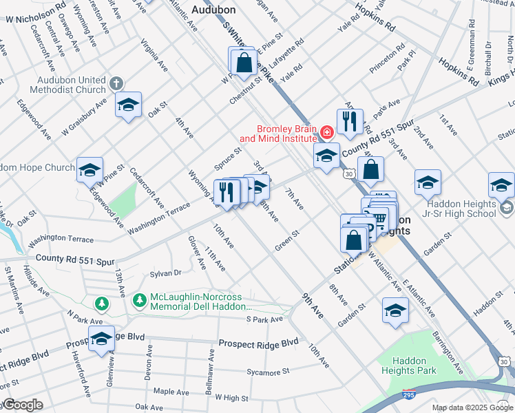 map of restaurants, bars, coffee shops, grocery stores, and more near 800 Kings Highway in Haddon Heights