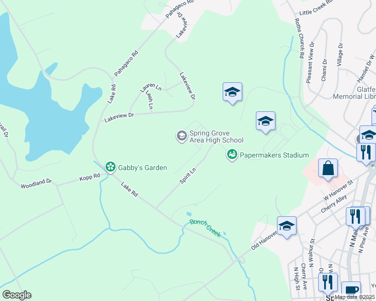 map of restaurants, bars, coffee shops, grocery stores, and more near 1490 Roth Church Road in Spring Grove