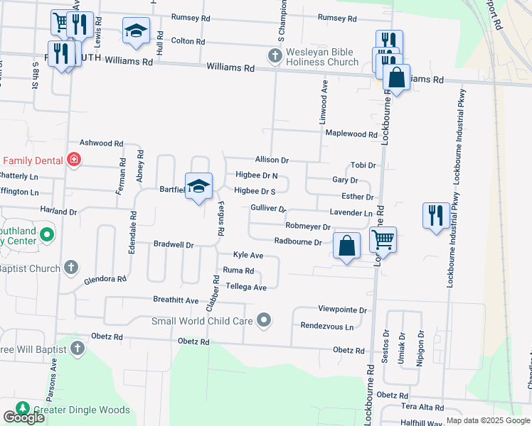 map of restaurants, bars, coffee shops, grocery stores, and more near 855 Robmeyer Drive in Columbus