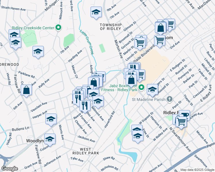 map of restaurants, bars, coffee shops, grocery stores, and more near 220 MacDade Boulevard in Folsom