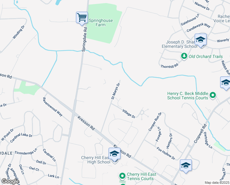 map of restaurants, bars, coffee shops, grocery stores, and more near 269 Saint Marys Drive in Cherry Hill