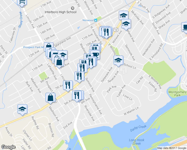 map of restaurants, bars, coffee shops, grocery stores, and more near 651 Mohawk Avenue in Norwood