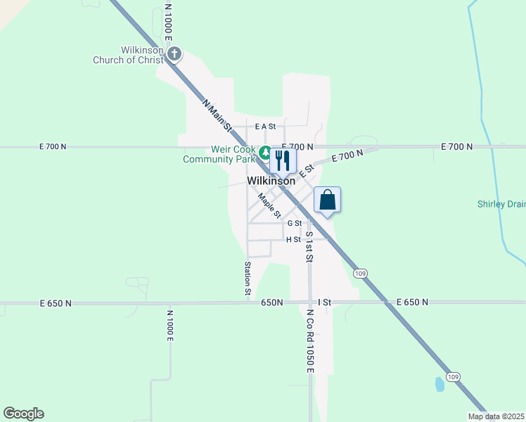 map of restaurants, bars, coffee shops, grocery stores, and more near 213 E Street in Wilkinson