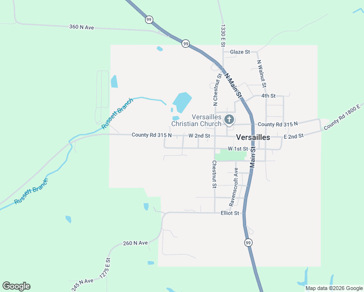 map of restaurants, bars, coffee shops, grocery stores, and more near 400 Olive Street in Versailles