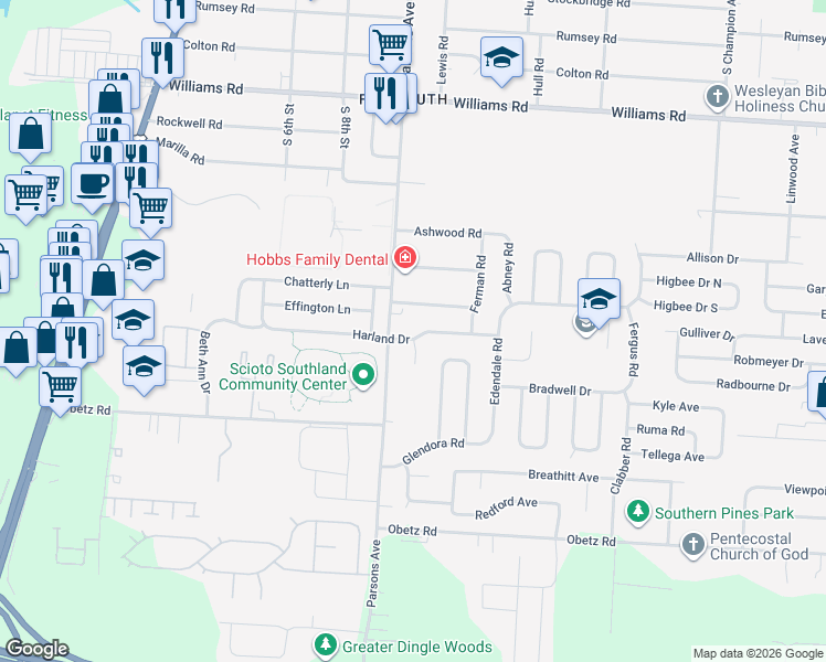 map of restaurants, bars, coffee shops, grocery stores, and more near 529 Cedarwood Road in Columbus