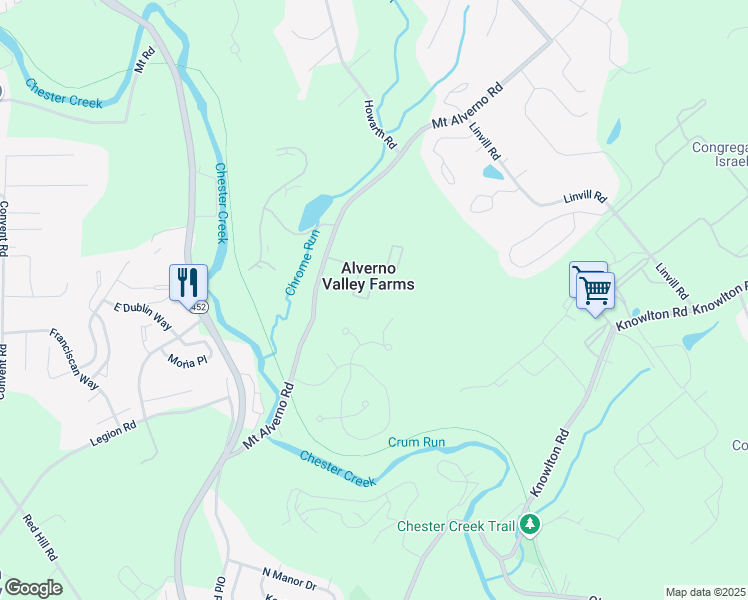 map of restaurants, bars, coffee shops, grocery stores, and more near 602 Hillcrest Court in Media