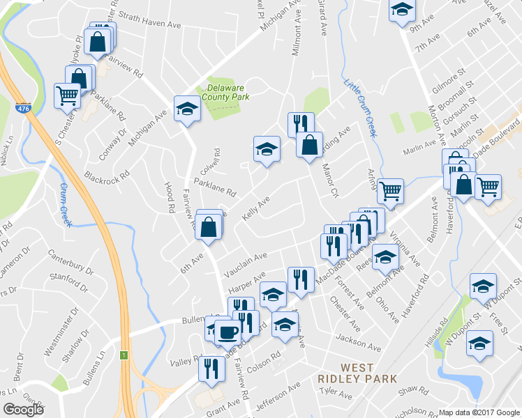 map of restaurants, bars, coffee shops, grocery stores, and more near 944 Kelly Avenue in Woodlyn
