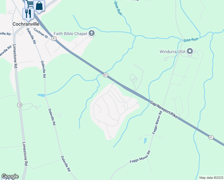 map of restaurants, bars, coffee shops, grocery stores, and more near 400 Laurel Ridge Path in Cochranville
