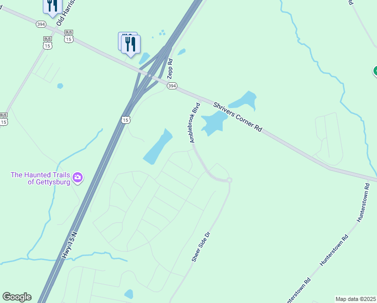 map of restaurants, bars, coffee shops, grocery stores, and more near 260 Martin Road in Gettysburg