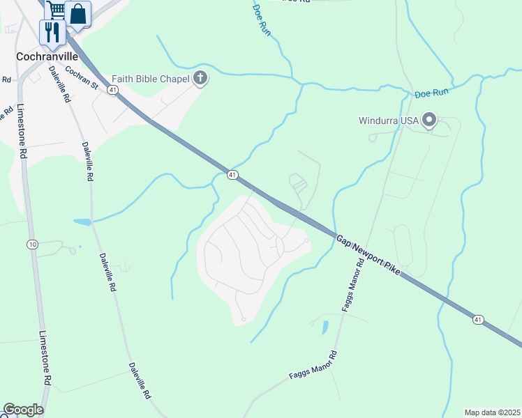 map of restaurants, bars, coffee shops, grocery stores, and more near 408 Laurel Ridge Path in Cochranville