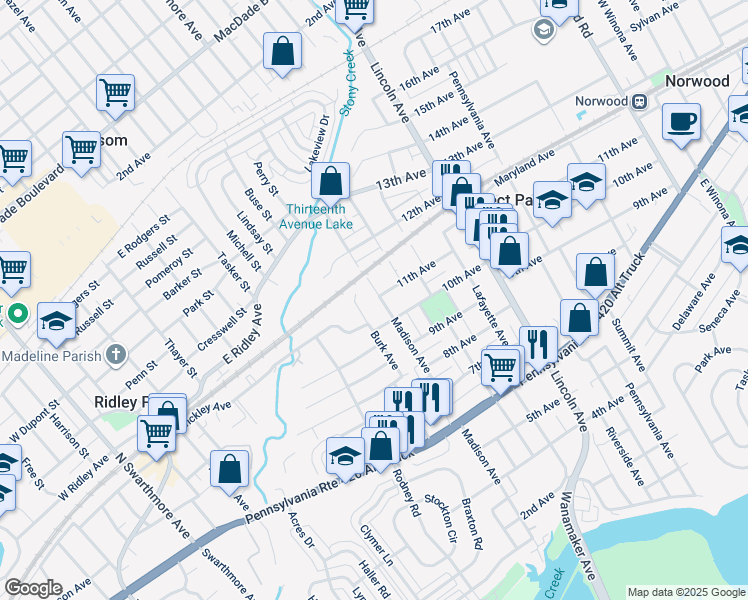 map of restaurants, bars, coffee shops, grocery stores, and more near 1018 Madison Avenue in Prospect Park