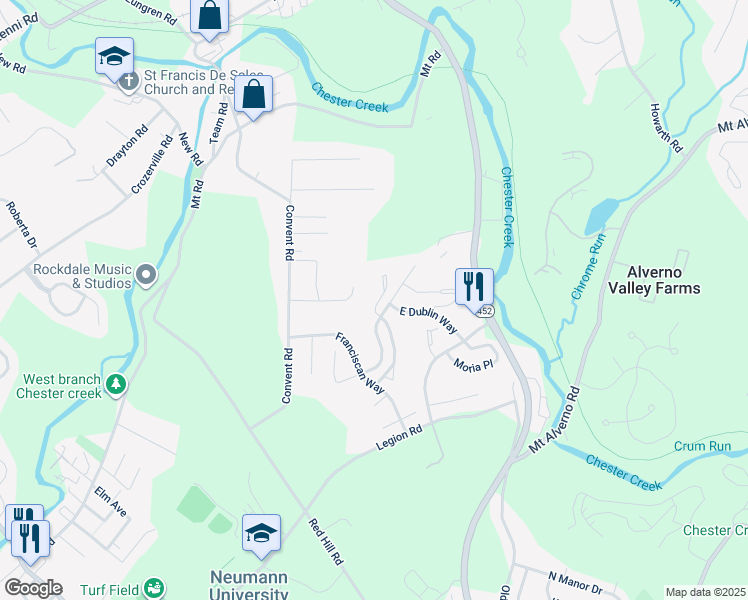 map of restaurants, bars, coffee shops, grocery stores, and more near 302 Wexford Court in Delaware County