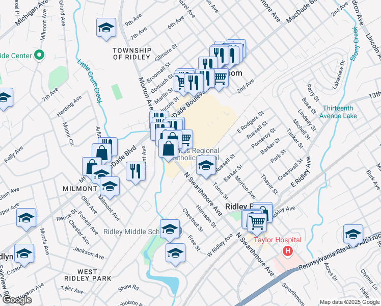 map of restaurants, bars, coffee shops, grocery stores, and more near 124 Morton Avenue in Folsom