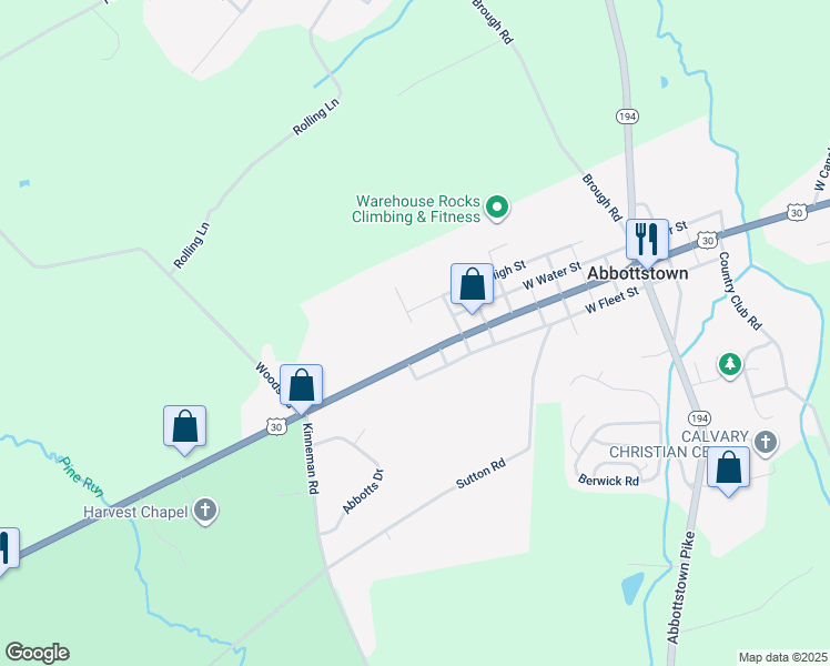 map of restaurants, bars, coffee shops, grocery stores, and more near 76 Hughes Drive in Abbottstown