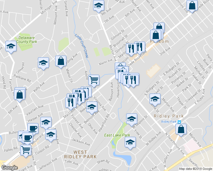map of restaurants, bars, coffee shops, grocery stores, and more near 208 MacDade Boulevard in Folsom