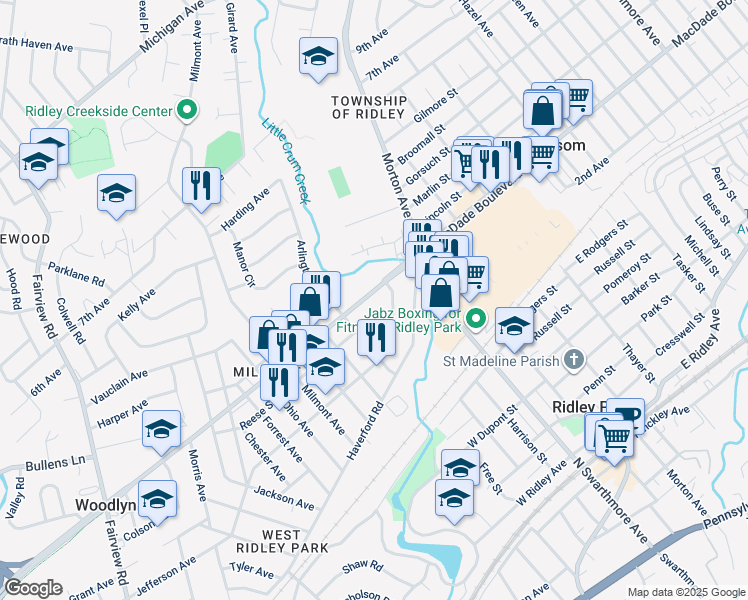 map of restaurants, bars, coffee shops, grocery stores, and more near 208 MacDade Boulevard in Folsom