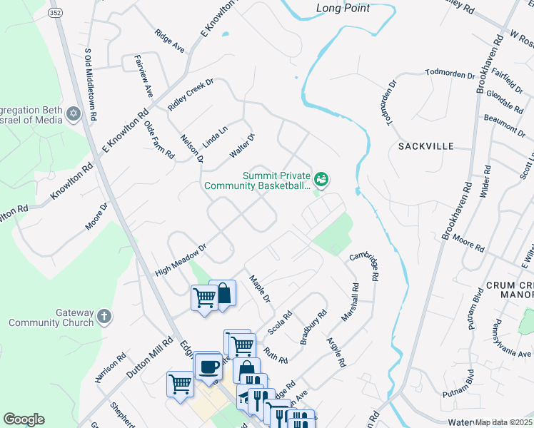 map of restaurants, bars, coffee shops, grocery stores, and more near 419 Meadowhurst Lane in Media
