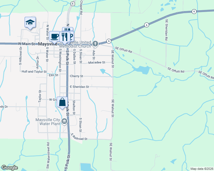 map of restaurants, bars, coffee shops, grocery stores, and more near 515 East Sheridan Street in Maysville