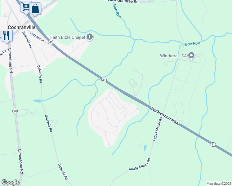 map of restaurants, bars, coffee shops, grocery stores, and more near 408 Laurel Ridge Path in Cochranville