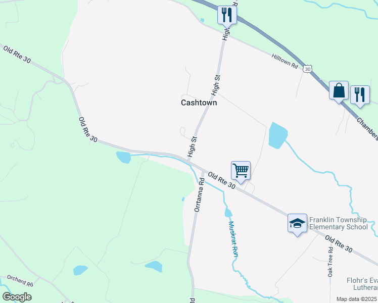 map of restaurants, bars, coffee shops, grocery stores, and more near 379 High Street in Orrtanna