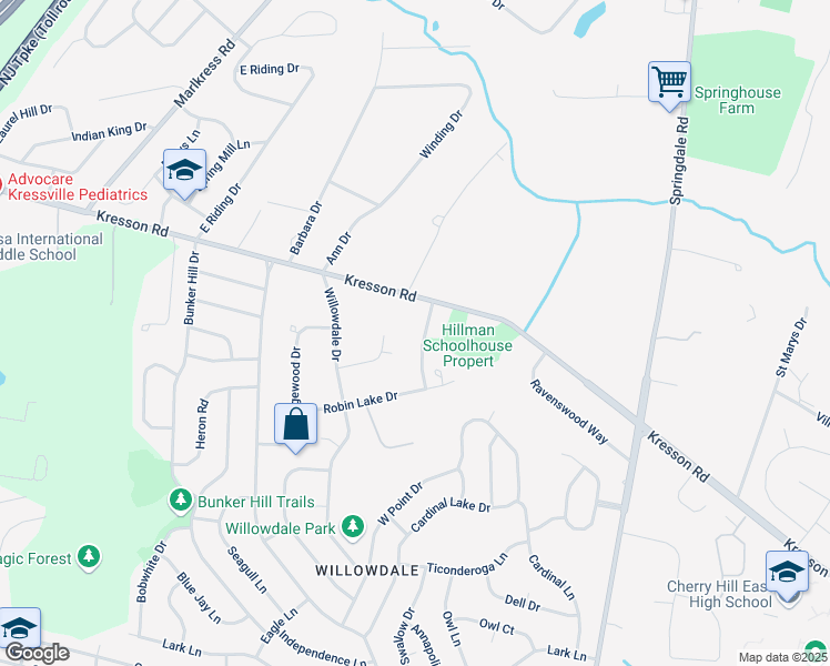 map of restaurants, bars, coffee shops, grocery stores, and more near 6 Middle Acre Lane in Cherry Hill