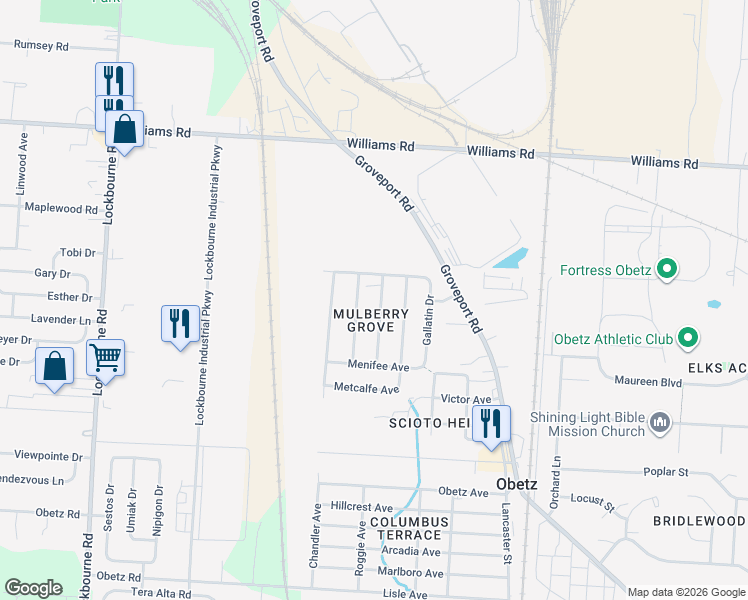 map of restaurants, bars, coffee shops, grocery stores, and more near 4008 Graves Drive in Obetz