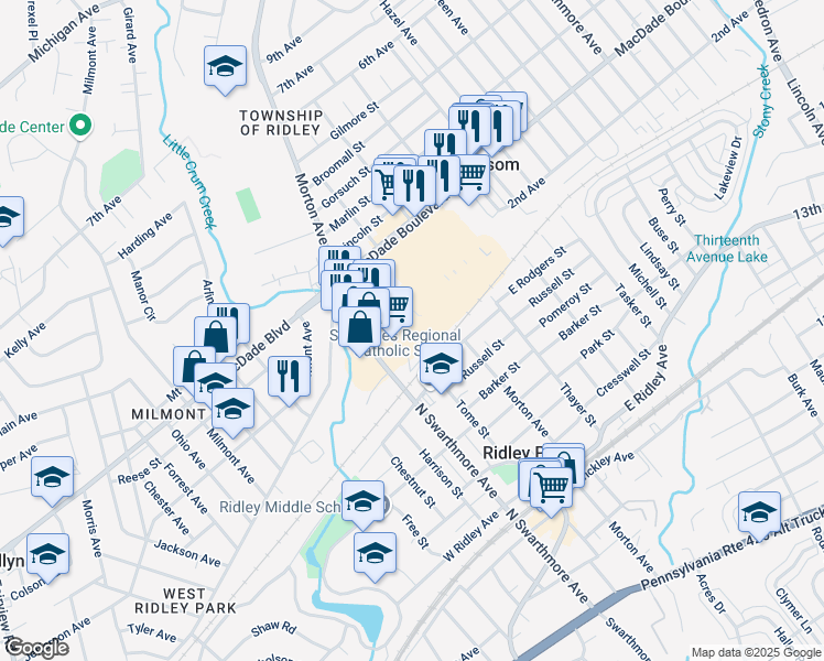 map of restaurants, bars, coffee shops, grocery stores, and more near 124 Morton Avenue in Folsom