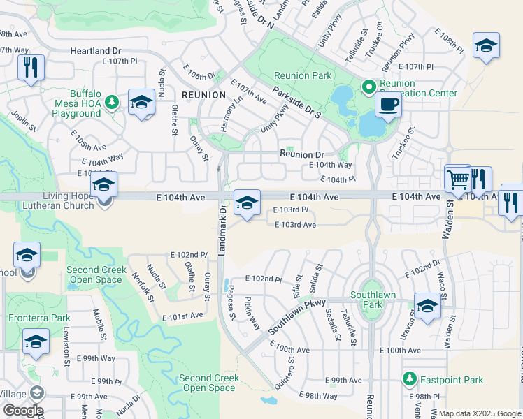 map of restaurants, bars, coffee shops, grocery stores, and more near 10343 Pitkin Court in Commerce City