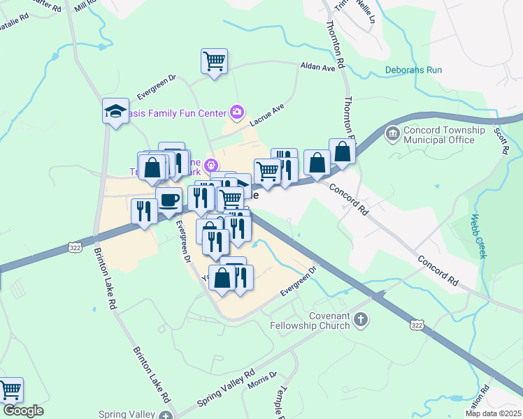 map of restaurants, bars, coffee shops, grocery stores, and more near 806 Baltimore Pike in Glen Mills