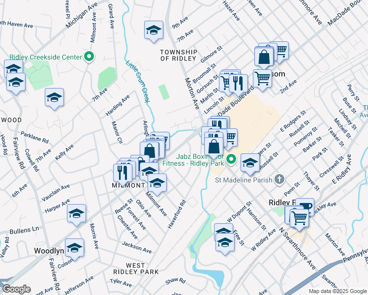 map of restaurants, bars, coffee shops, grocery stores, and more near 204 MacDade Boulevard in Folsom