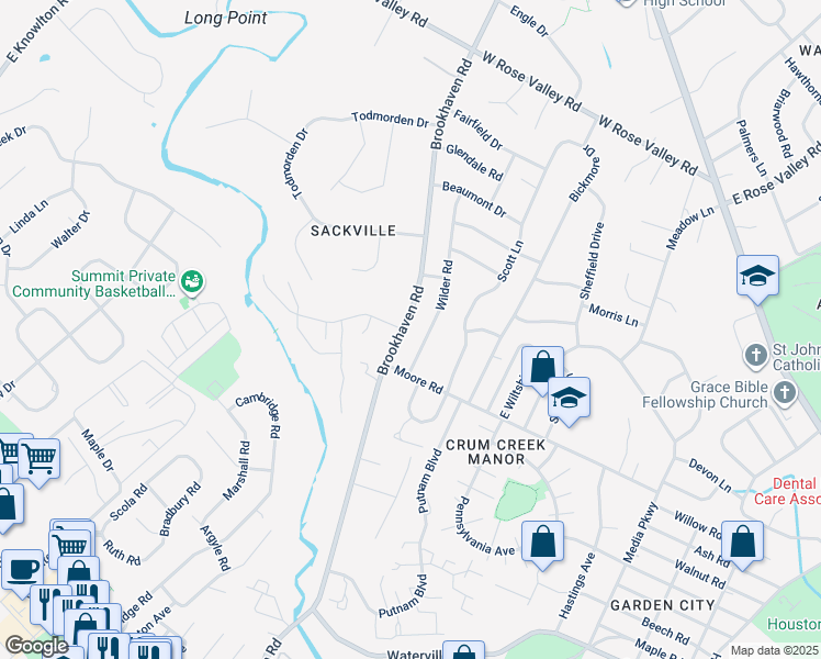 map of restaurants, bars, coffee shops, grocery stores, and more near 608 West Brookhaven Road in Nether Providence Township