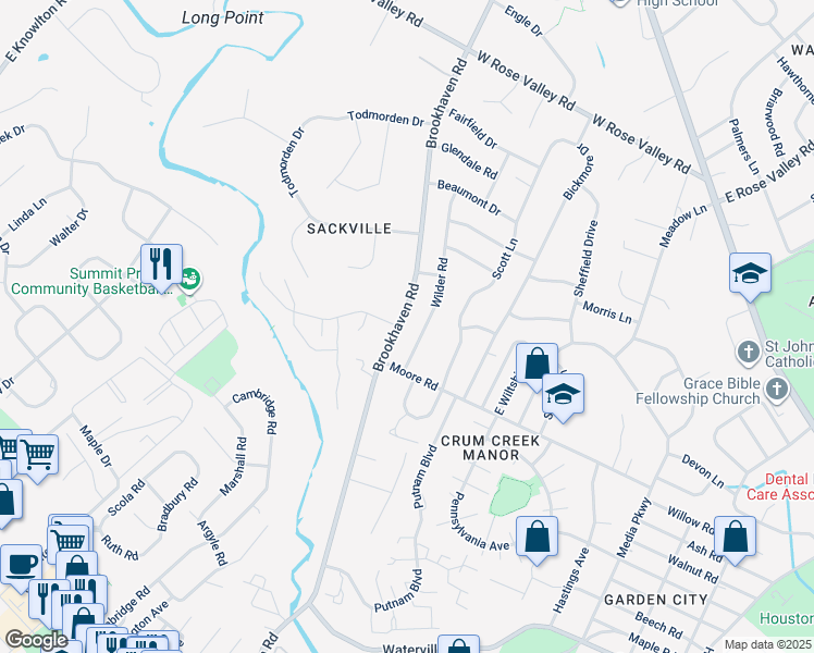 map of restaurants, bars, coffee shops, grocery stores, and more near 608 West Brookhaven Road in Nether Providence Township