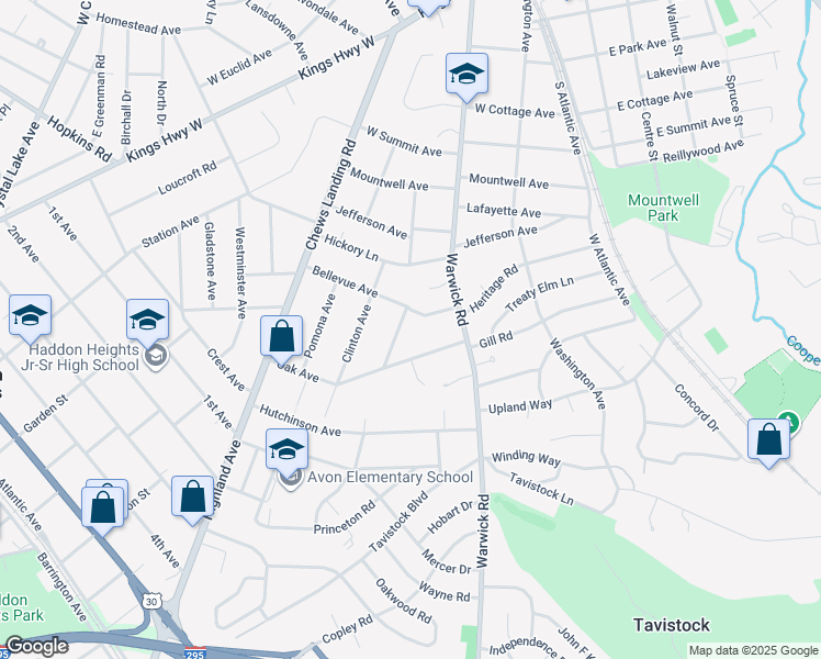 map of restaurants, bars, coffee shops, grocery stores, and more near 611 Farragut Avenue in Haddonfield