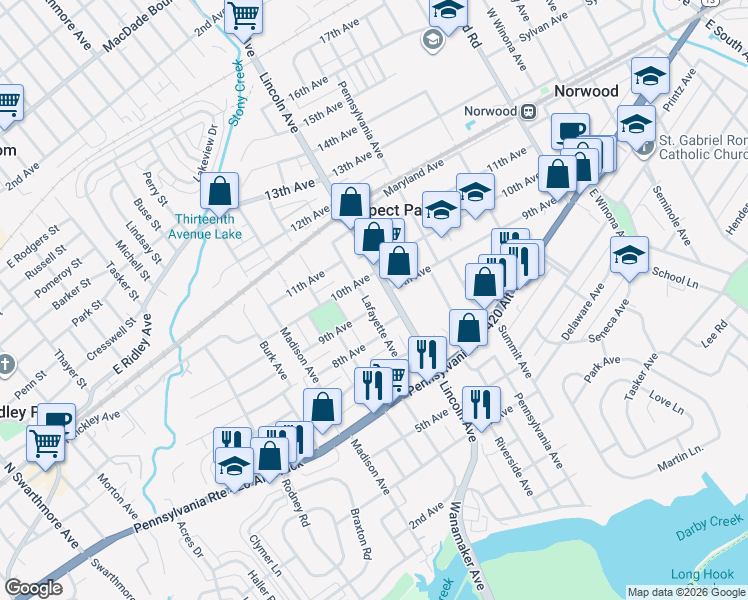 map of restaurants, bars, coffee shops, grocery stores, and more near in Prospect Park