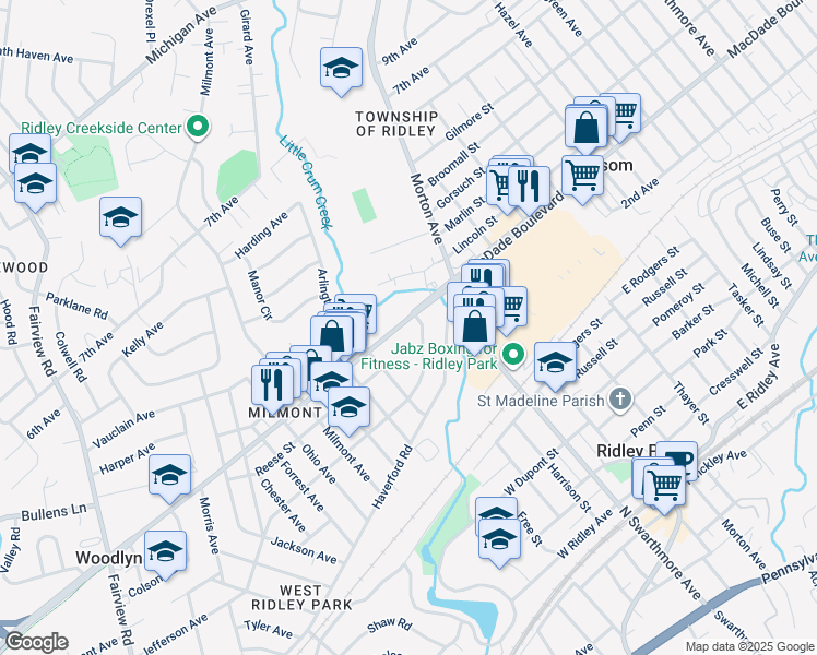map of restaurants, bars, coffee shops, grocery stores, and more near 204 MacDade Boulevard in Folsom