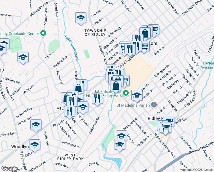 map of restaurants, bars, coffee shops, grocery stores, and more near 111 Haverford Road in Folsom