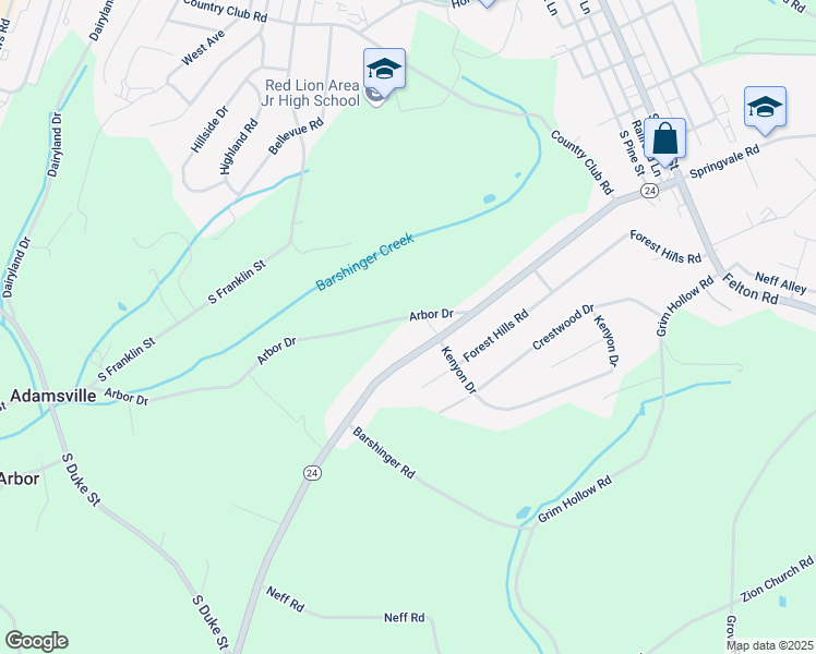 map of restaurants, bars, coffee shops, grocery stores, and more near 375 Arbor Drive in Red Lion