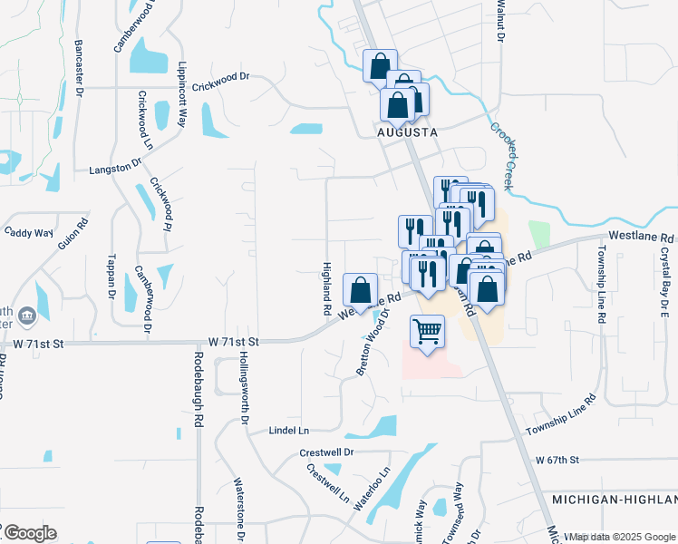 map of restaurants, bars, coffee shops, grocery stores, and more near 7212 Bent Timber Court in Indianapolis