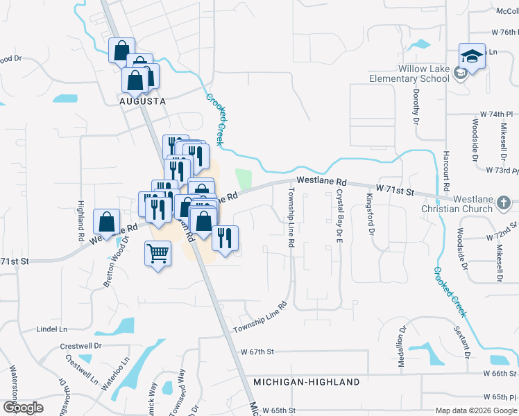 map of restaurants, bars, coffee shops, grocery stores, and more near 2471 Camwood Drive in Indianapolis