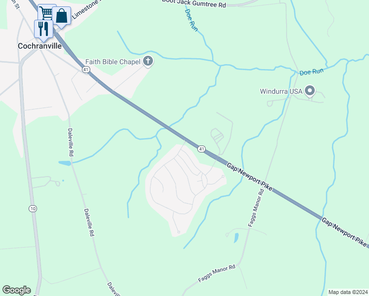 map of restaurants, bars, coffee shops, grocery stores, and more near 400 Laurel Ridge Path in Cochranville