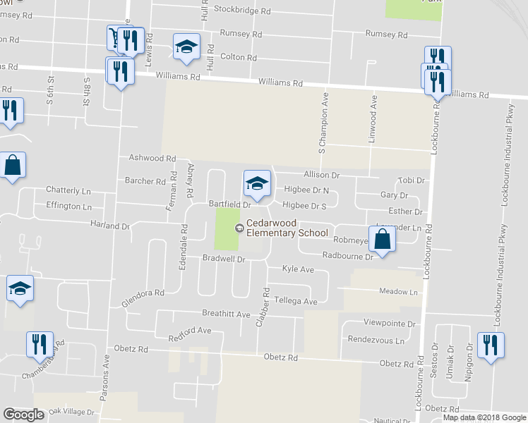 map of restaurants, bars, coffee shops, grocery stores, and more near 3801 Fergus Road in Columbus