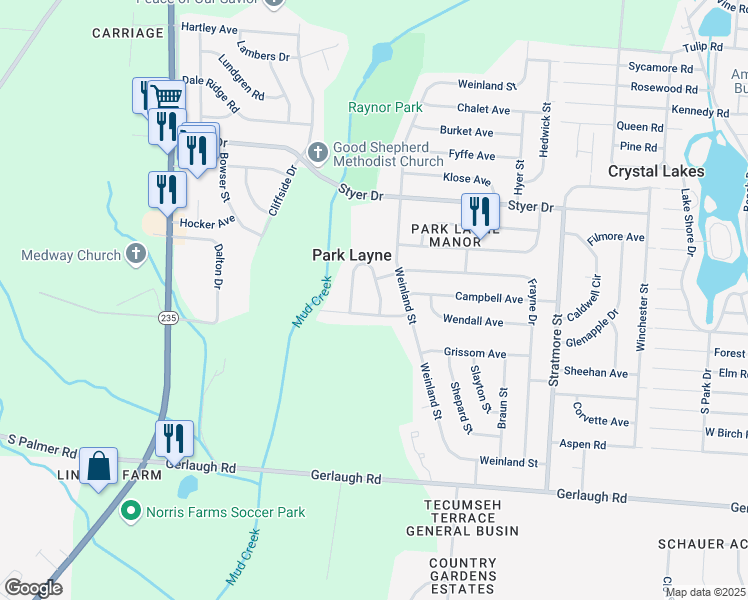 map of restaurants, bars, coffee shops, grocery stores, and more near 405 East Carpenter Drive in New Carlisle