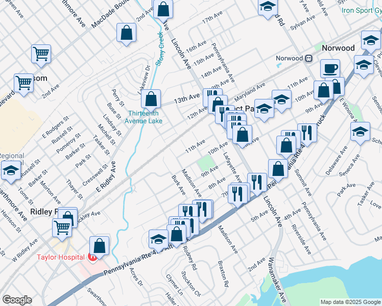 map of restaurants, bars, coffee shops, grocery stores, and more near 912 11th Avenue in Prospect Park