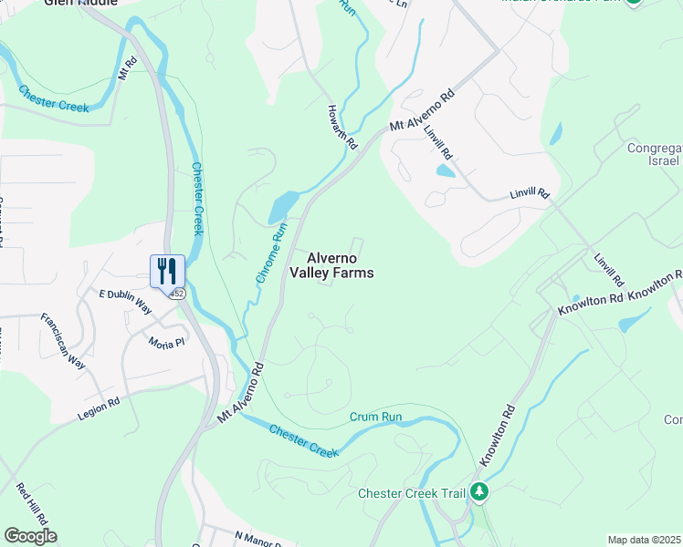 map of restaurants, bars, coffee shops, grocery stores, and more near 602 Hillcrest Court in Media