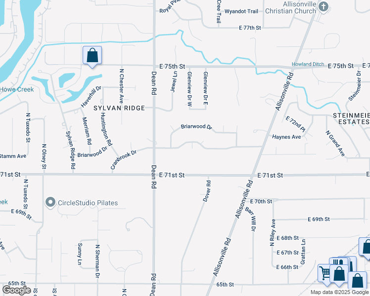 map of restaurants, bars, coffee shops, grocery stores, and more near 4211 Cranbrook Drive in Indianapolis