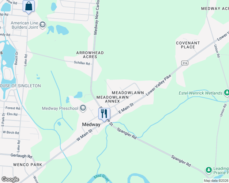 map of restaurants, bars, coffee shops, grocery stores, and more near 22 Sunset Mc Creary Drive in Medway