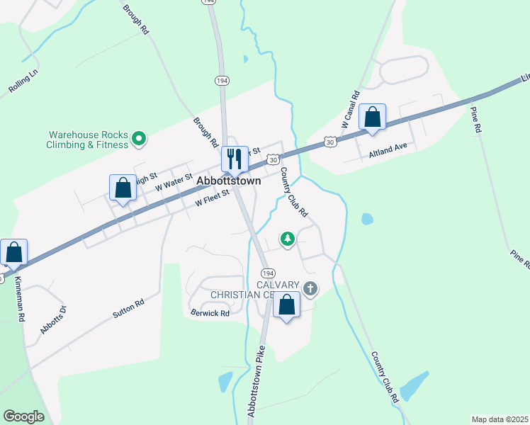 map of restaurants, bars, coffee shops, grocery stores, and more near 159 South German Street in Abbottstown