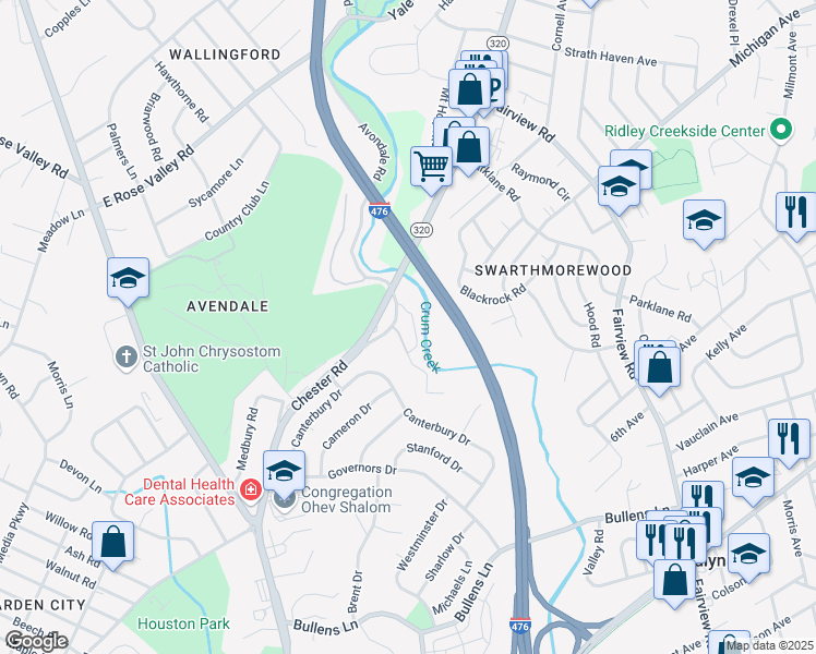 map of restaurants, bars, coffee shops, grocery stores, and more near 700 Avondale Road in Nether Providence Township