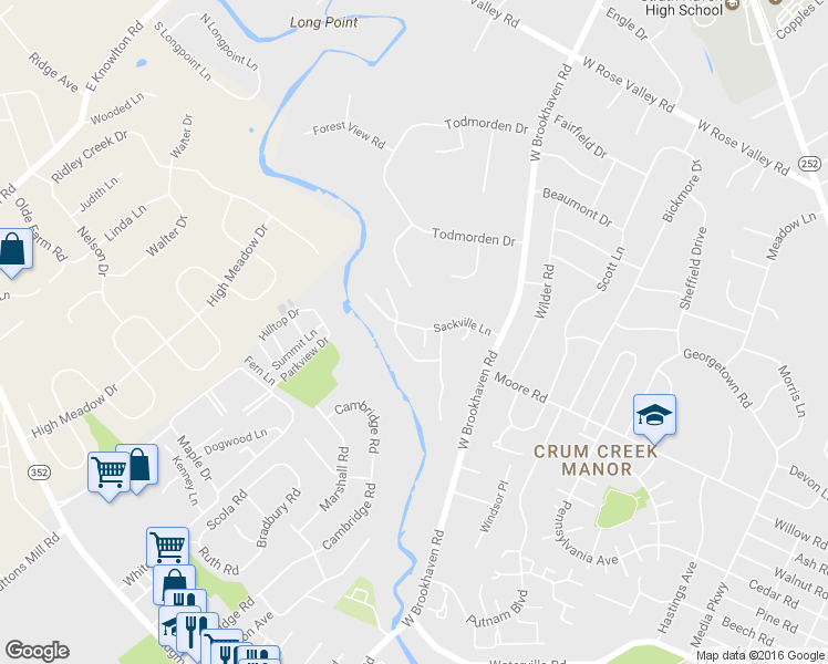 map of restaurants, bars, coffee shops, grocery stores, and more near 208 Sackville Mills Lane in Nether Providence Township